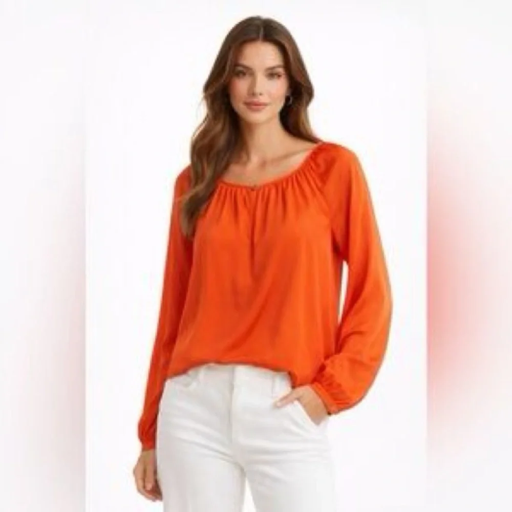 Tory Burch Orange 100% Silk Long Sleeve Blouse Top Style 11111168 Womens Size 2‎